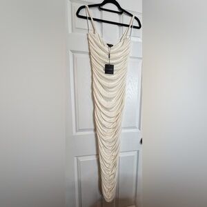 JLUXLABEL NATALIA Ivory BodyCon Ruched Dress - Large